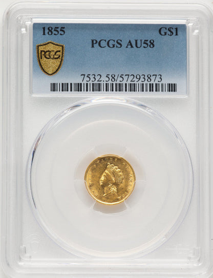 1855 G$1 Type Two Gold Dollar PCGS AU58