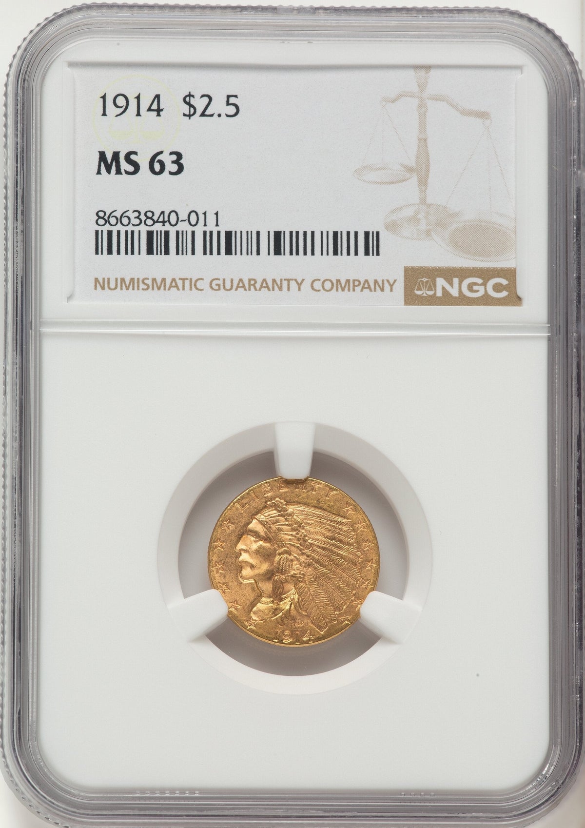 1914 $2.50 Indian Quarter Eagle NGC MS63