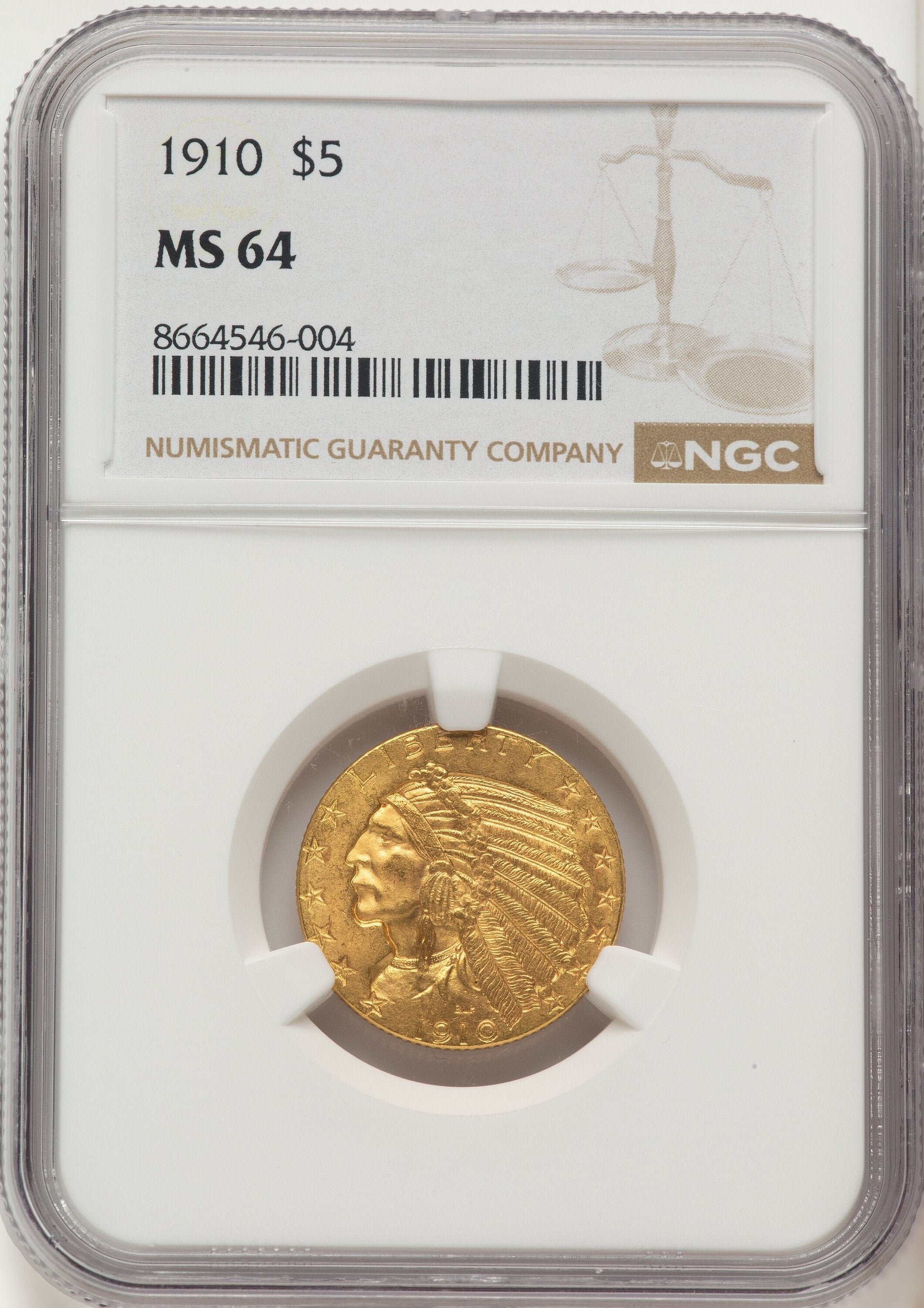 1910 $5 Indian Half Eagle NGC MS64