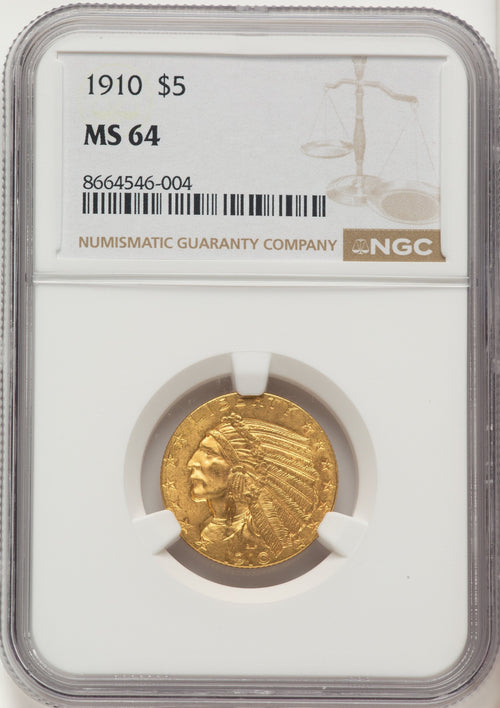 1910 $5 Indian Half Eagle NGC MS64