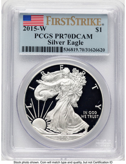 2015-W Proof Silver Eagle 1 oz FS Flag PCGS PR70