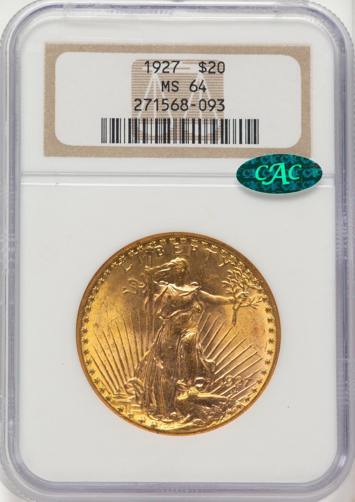 1927 $20 CAC Saint-Gaudens Double Eagle NGC MS64