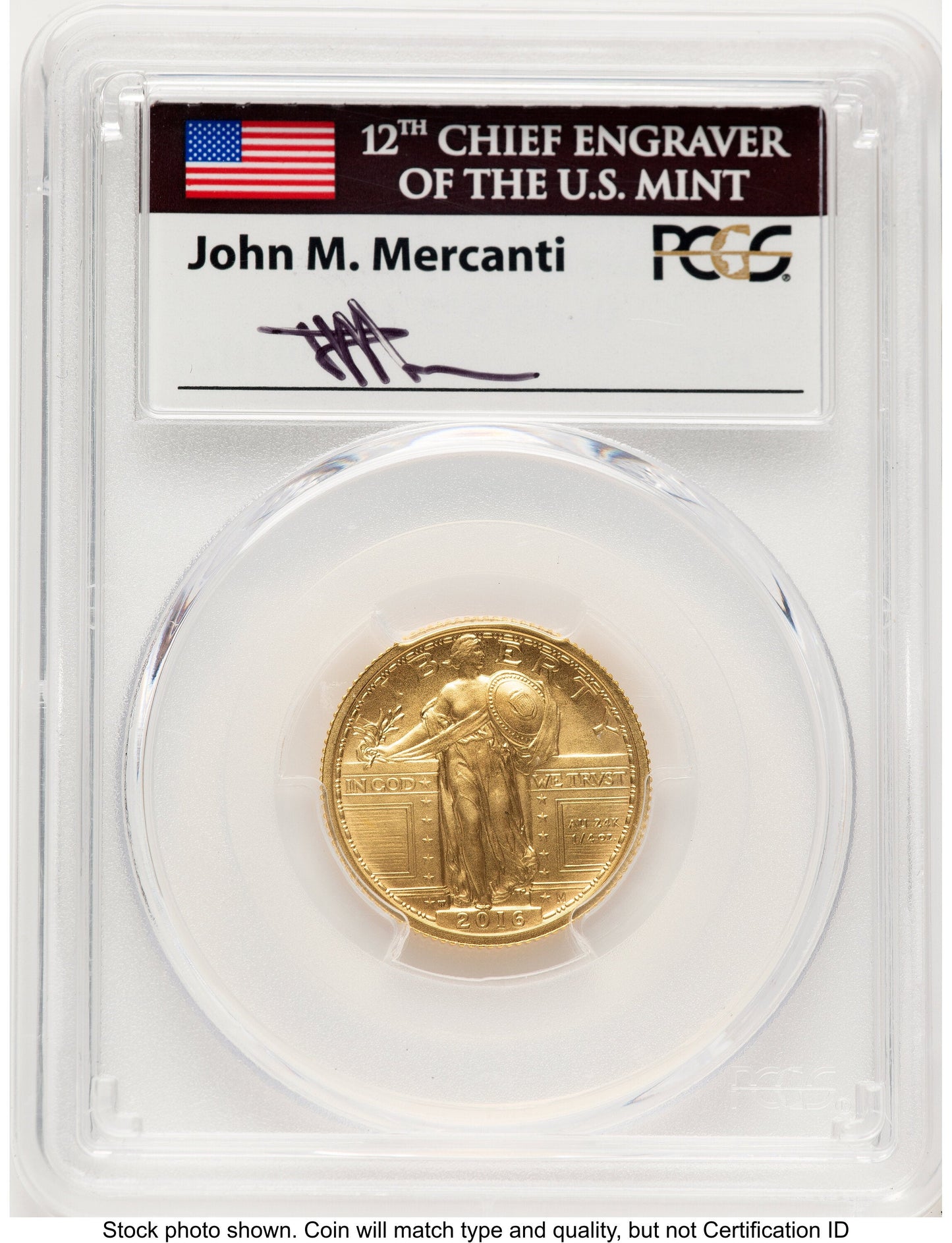 2016-W 25C Standing Liberty 100th Anniversary Gold Centennial FDI John Washington PCGS PR70 Mercanti