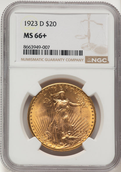 1923-D $20 Saint-Gaudens Double Eagle NGC MS66+