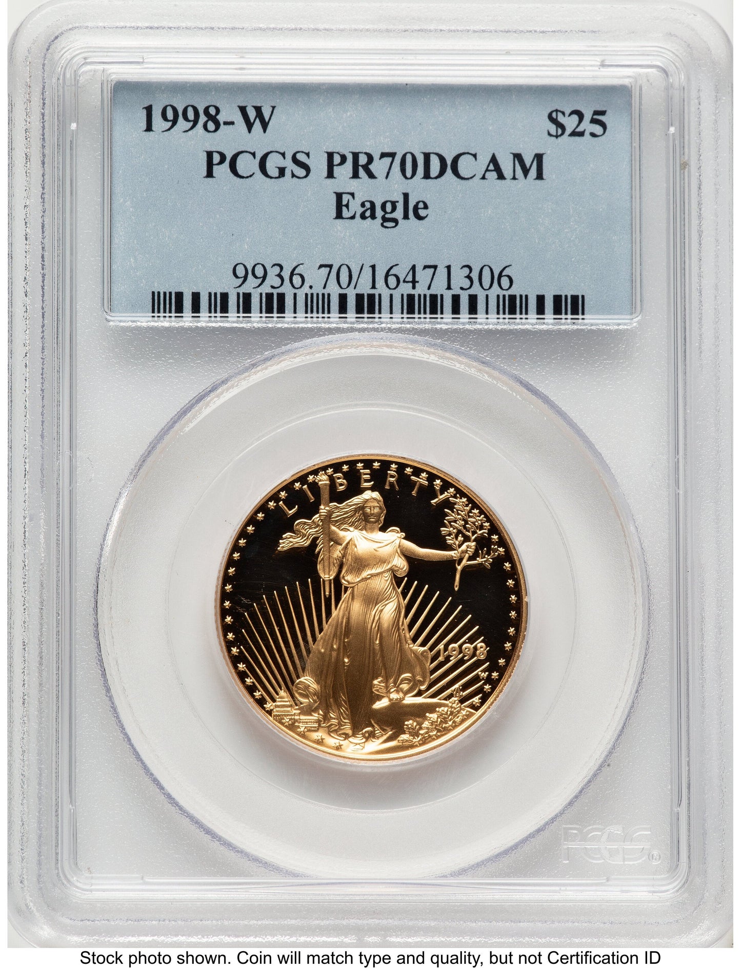 1998-W Proof Gold Eagle 1/2 oz Blue Label PCGS PR70