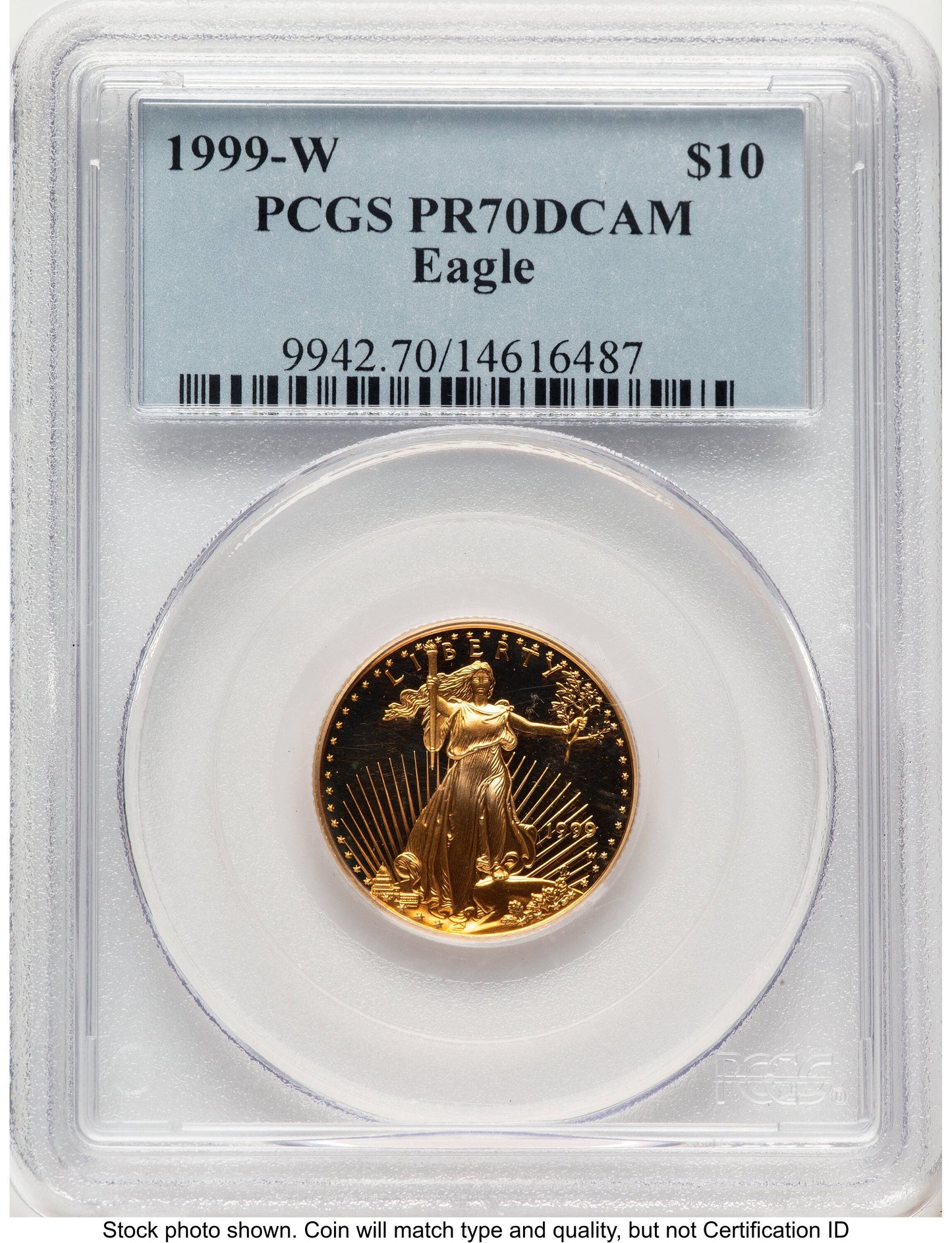 1999-W Proof Gold Eagle 1/4 oz Blue Label PCGS PR70