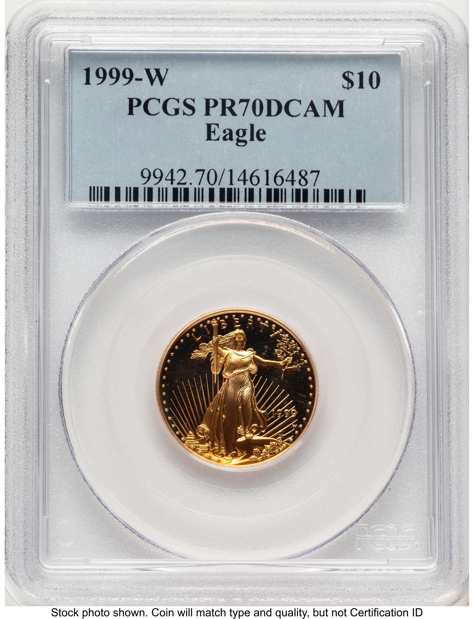1999-W Proof Gold Eagle 1/4 oz Blue Label PCGS PR70