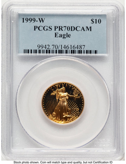 1999-W Proof Gold Eagle 1/4 oz Blue Label PCGS PR70