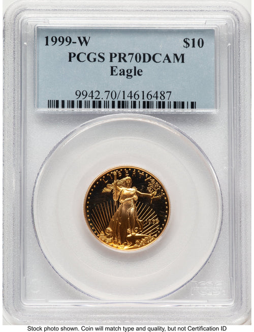 1999-W Proof Gold Eagle 1/4 oz Blue Label PCGS PR70