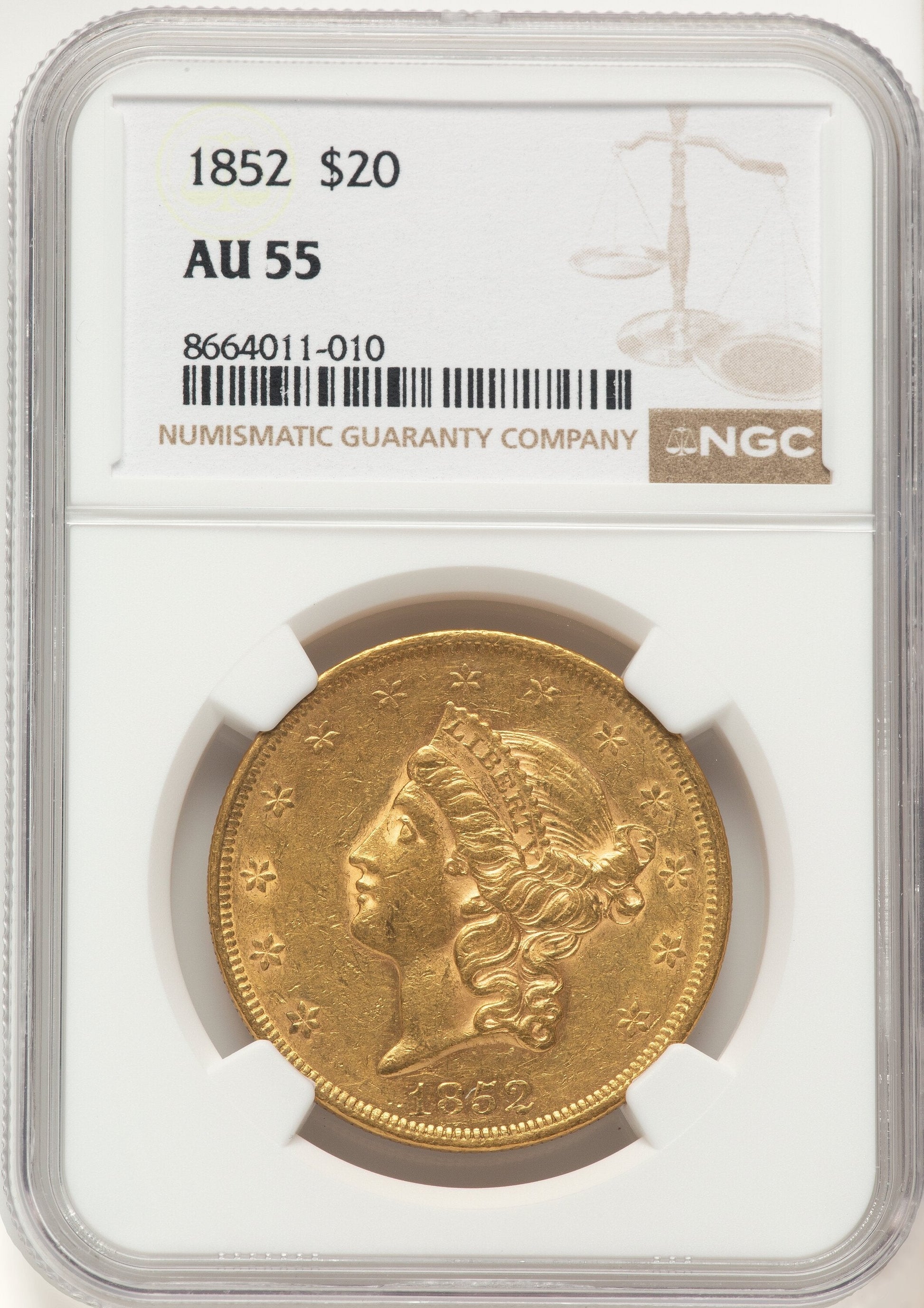 1852 $20 Liberty Double Eagle NGC AU55