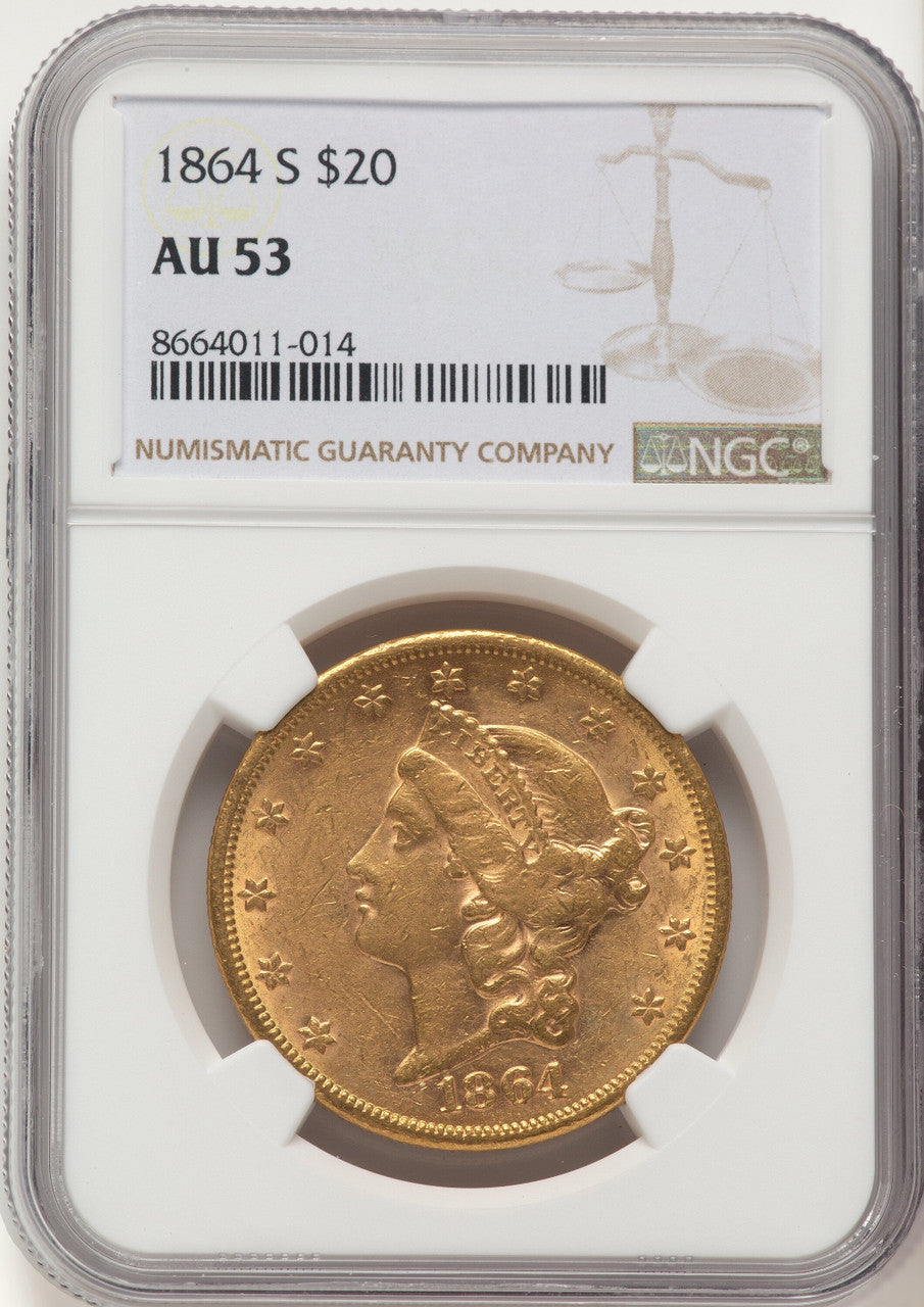 1864-S $20 Liberty Double Eagle NGC AU53