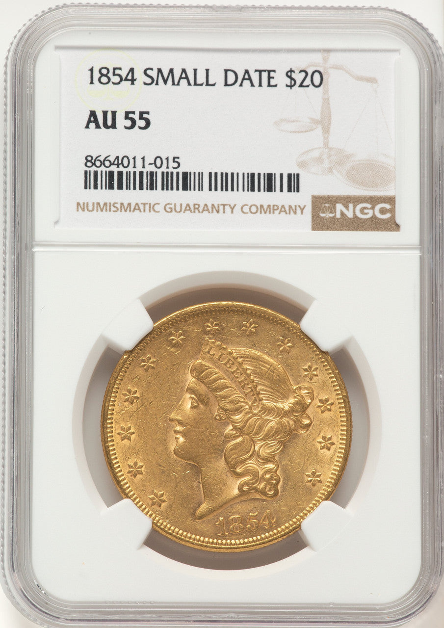 1854 $20 Small Date Liberty Double Eagle NGC AU55