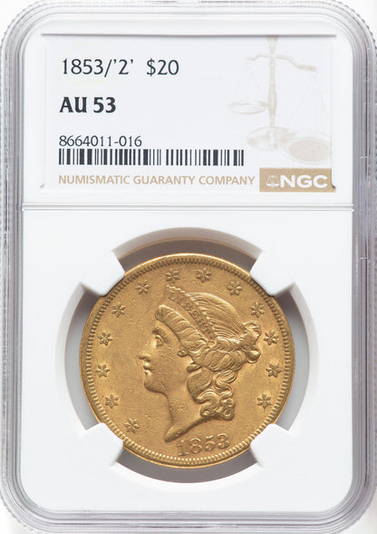 1853/2 $20 Liberty Double Eagle NGC AU53