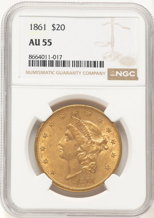 1861 $20 Liberty Double Eagle NGC AU55