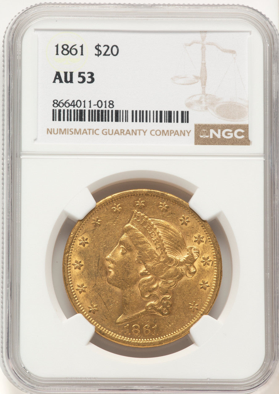1861 $20 Liberty Double Eagle NGC AU53