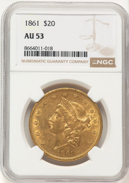 1861 $20 Liberty Double Eagle NGC AU53
