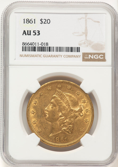 1861 $20 Liberty Double Eagle NGC AU53