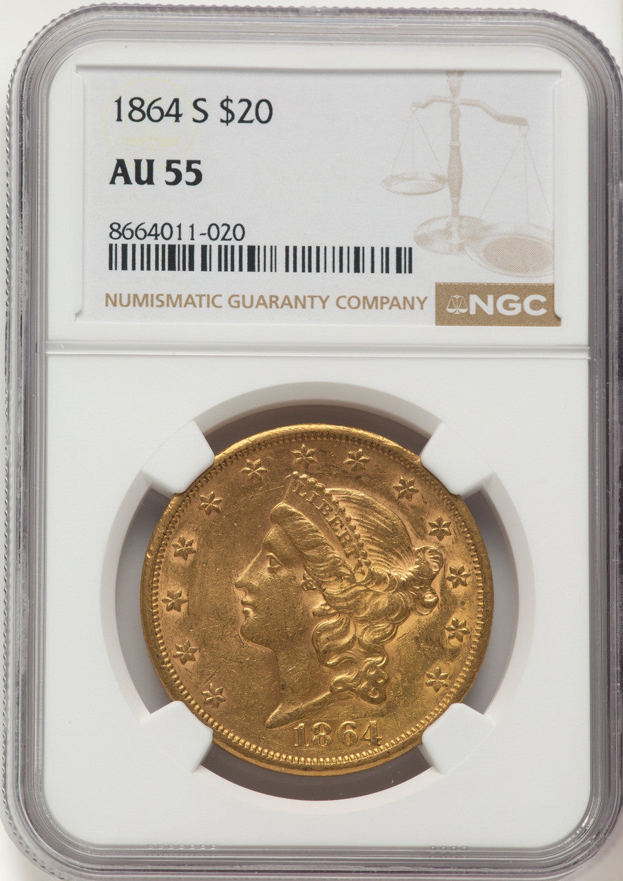 1864-S $20 Liberty Double Eagle NGC AU55