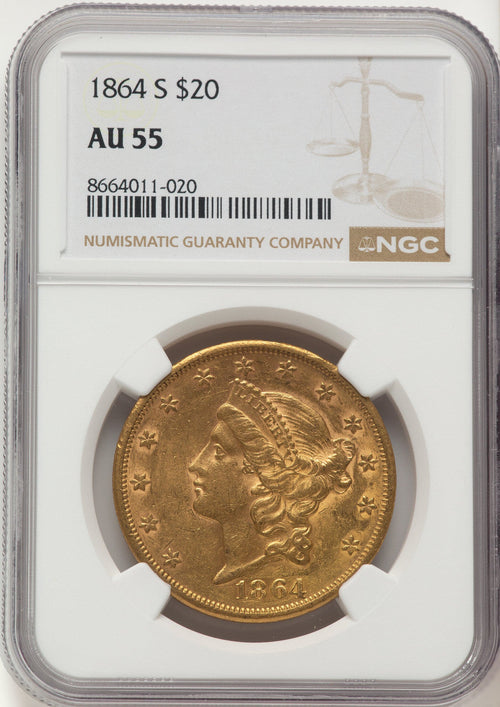 1864-S $20 Liberty Double Eagle NGC AU55