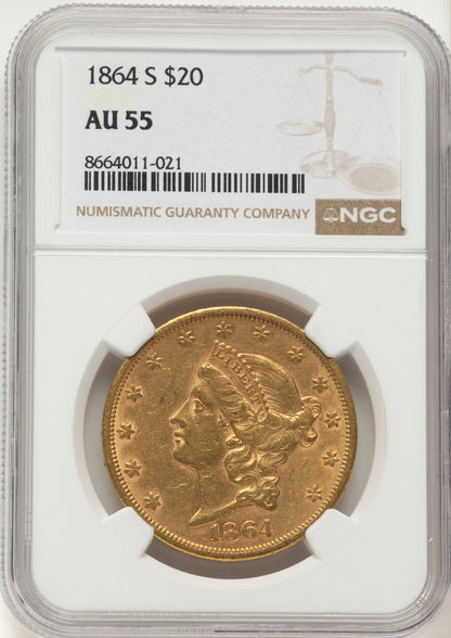 1864-S $20 Liberty Double Eagle NGC AU55