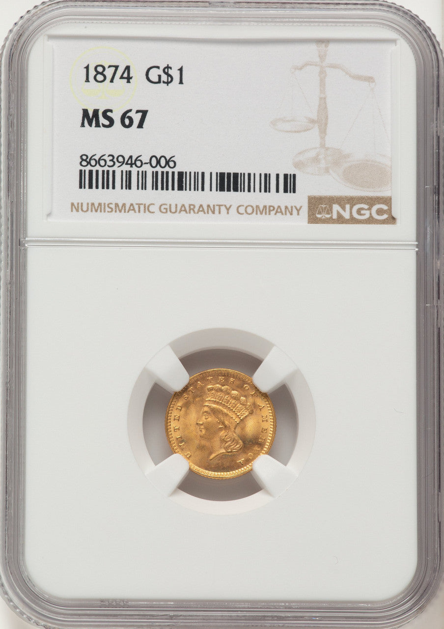 1874 G$1 Gold Dollar NGC MS67