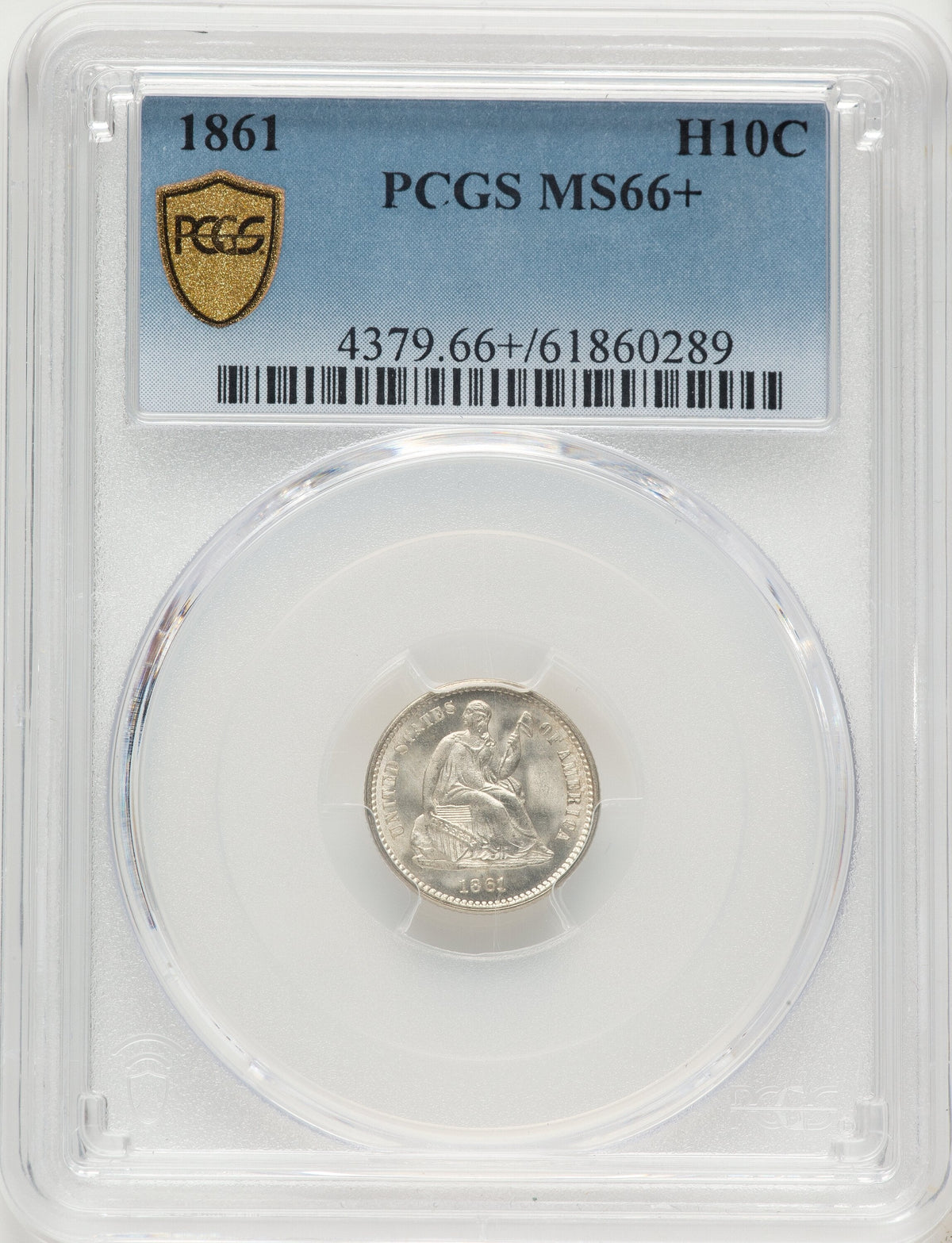 1861 H10C Seated Half Dime PCGS MS66+