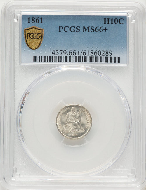 1861 H10C Seated Half Dime PCGS MS66+