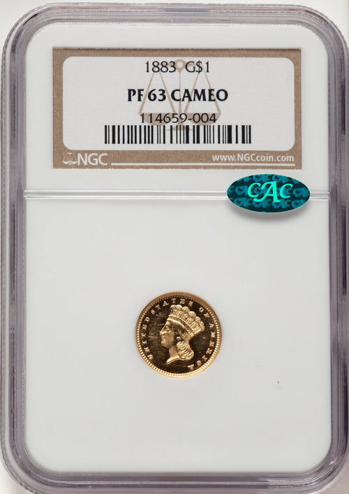 1883 G$1 CA CAC Proof Gold Dollar NGC PR63