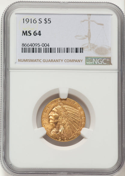 1916-S $5 Indian Half Eagle NGC MS64