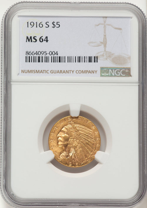 1916-S $5 Indian Half Eagle NGC MS64