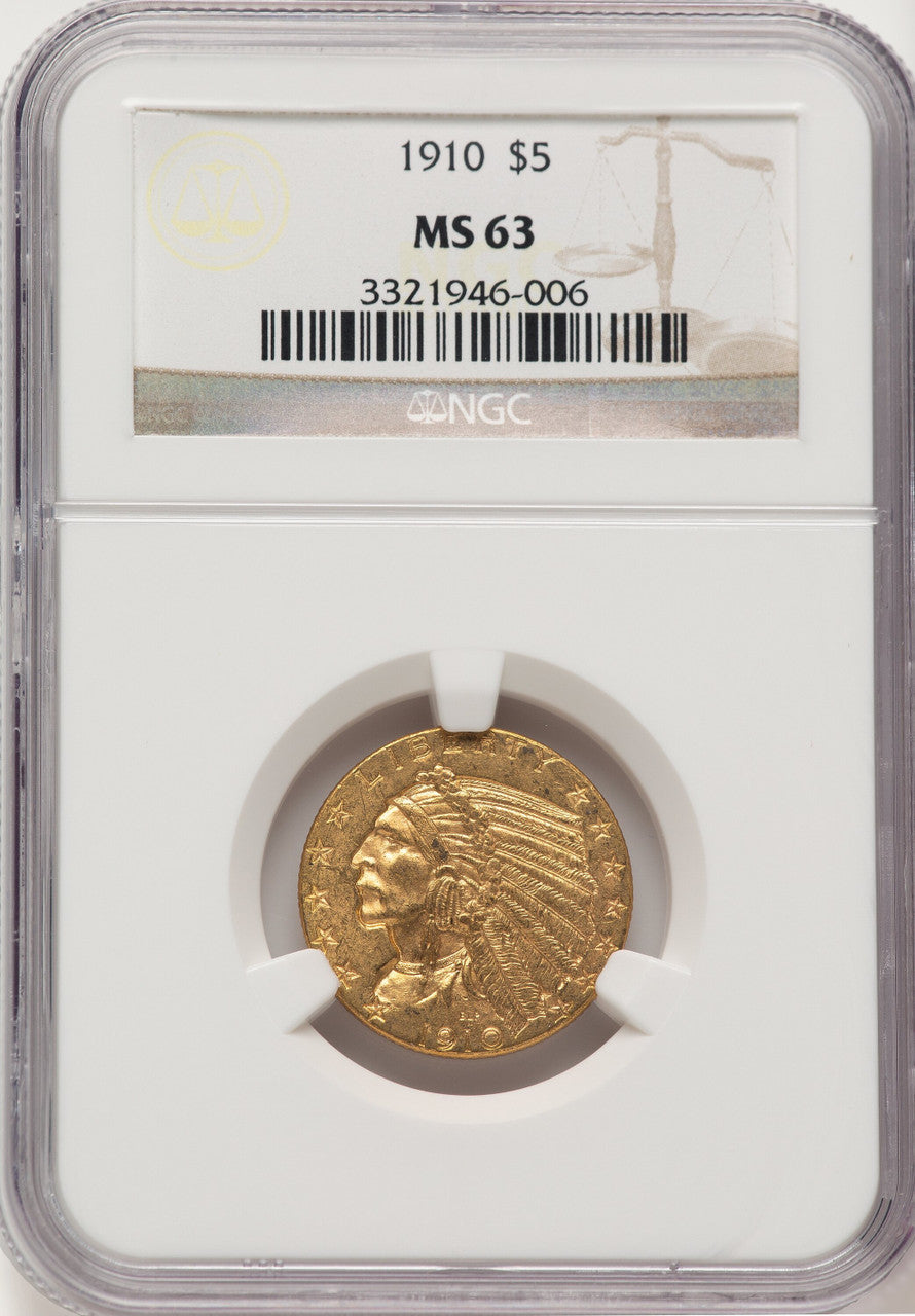 1910 $5 Indian Half Eagle NGC MS63