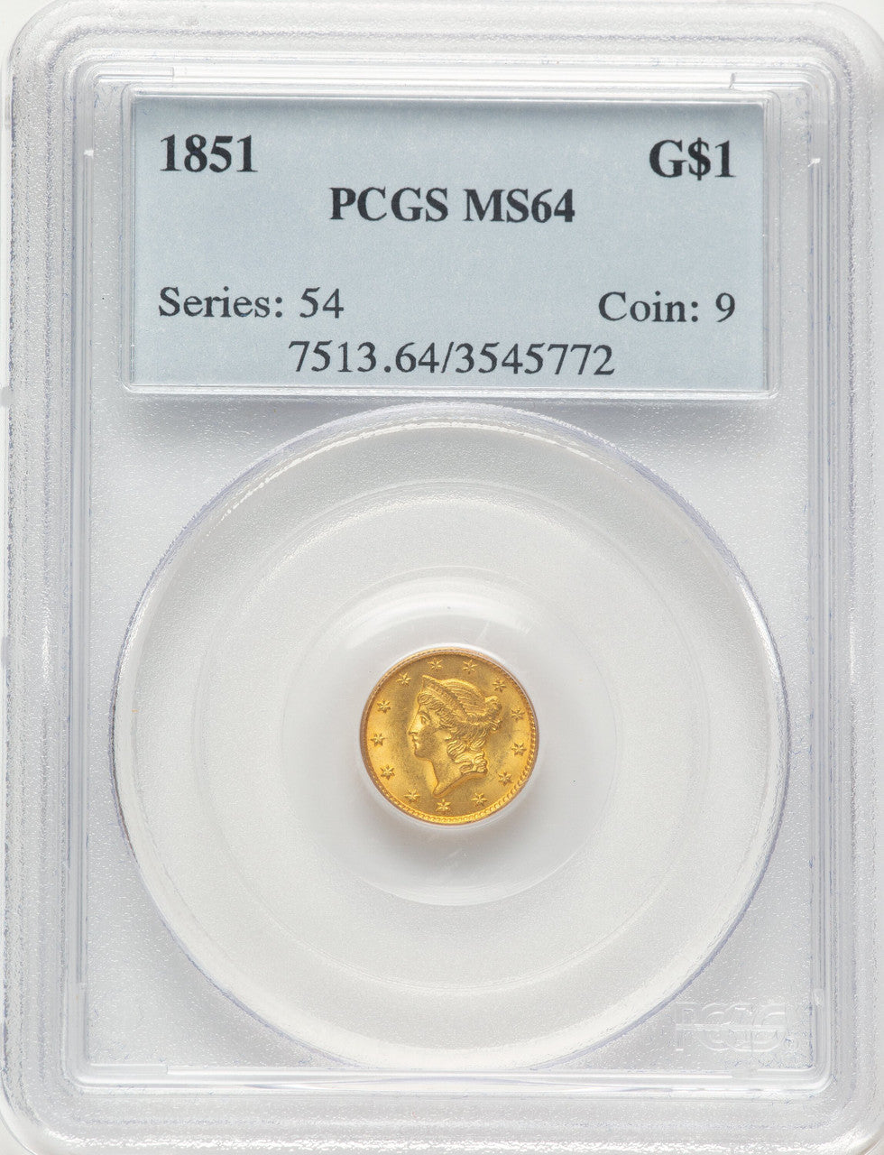 1851 G$1 Gold Dollar PCGS MS64