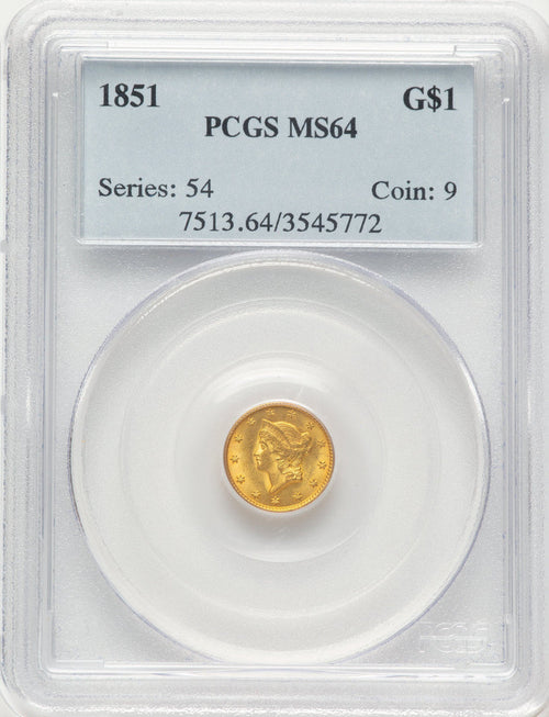 1851 G$1 Gold Dollar PCGS MS64