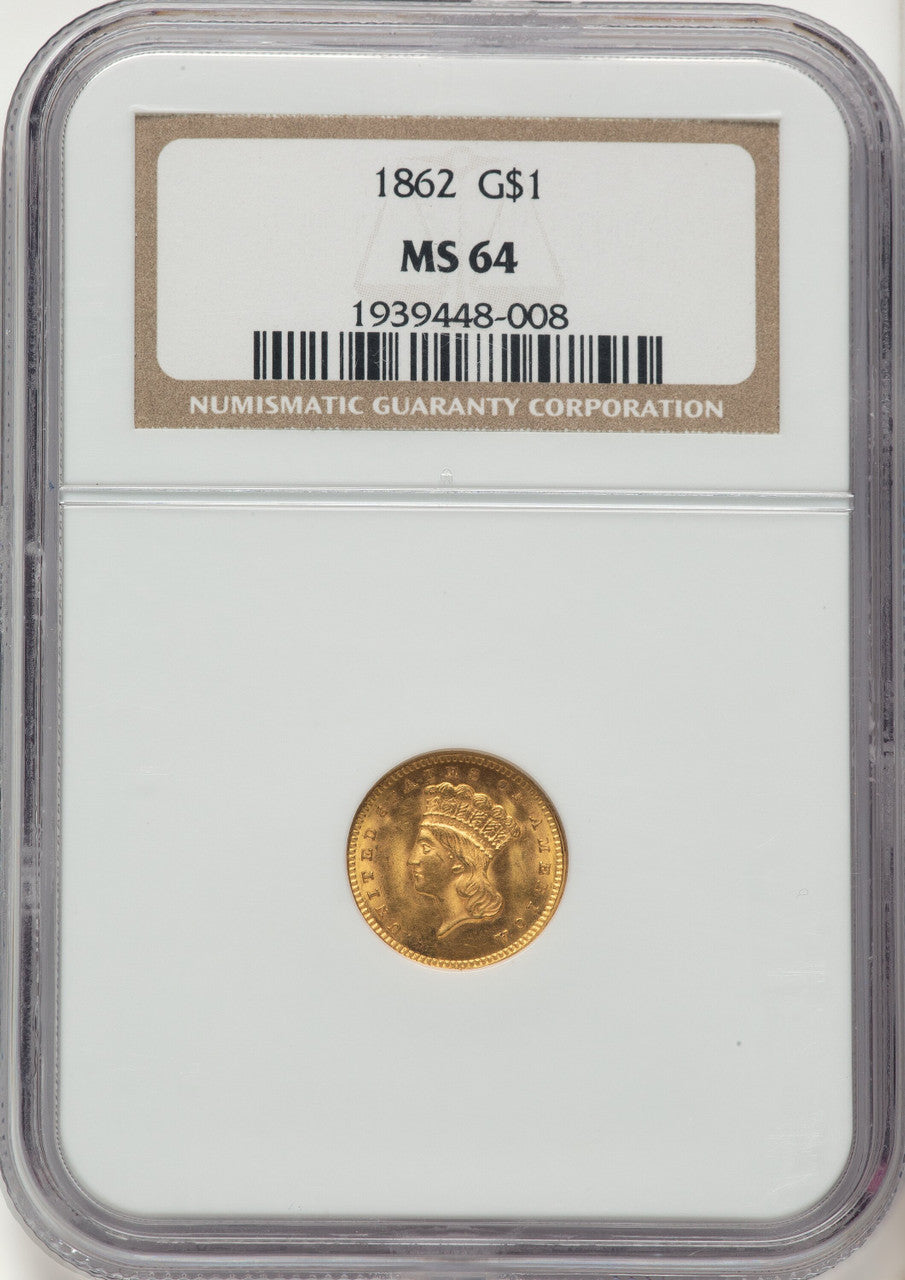 1862 G$1 Gold Dollar NGC MS64