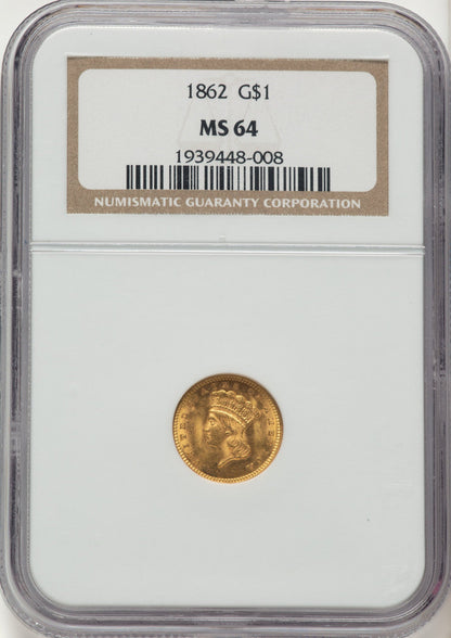 1862 G$1 Gold Dollar NGC MS64