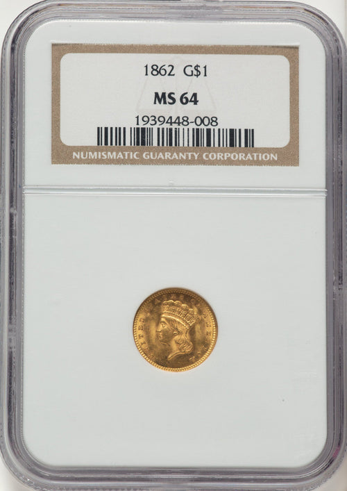 1862 G$1 Gold Dollar NGC MS64