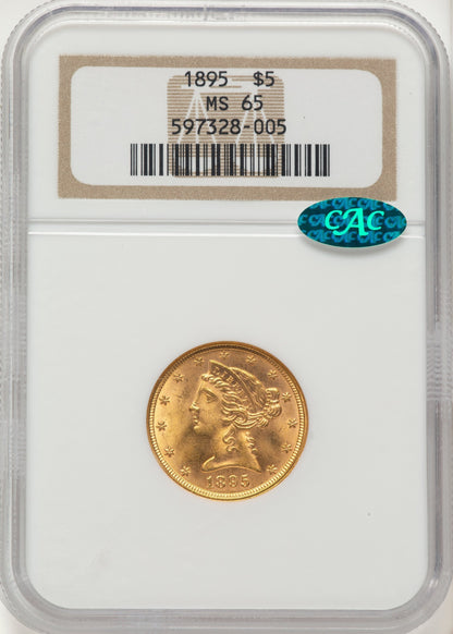 1895 $5 CAC Liberty Half Eagle NGC MS65