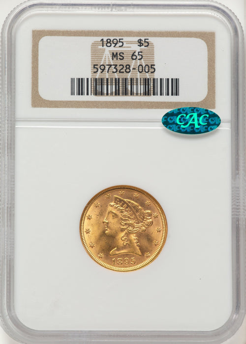 1895 $5 CAC Liberty Half Eagle NGC MS65