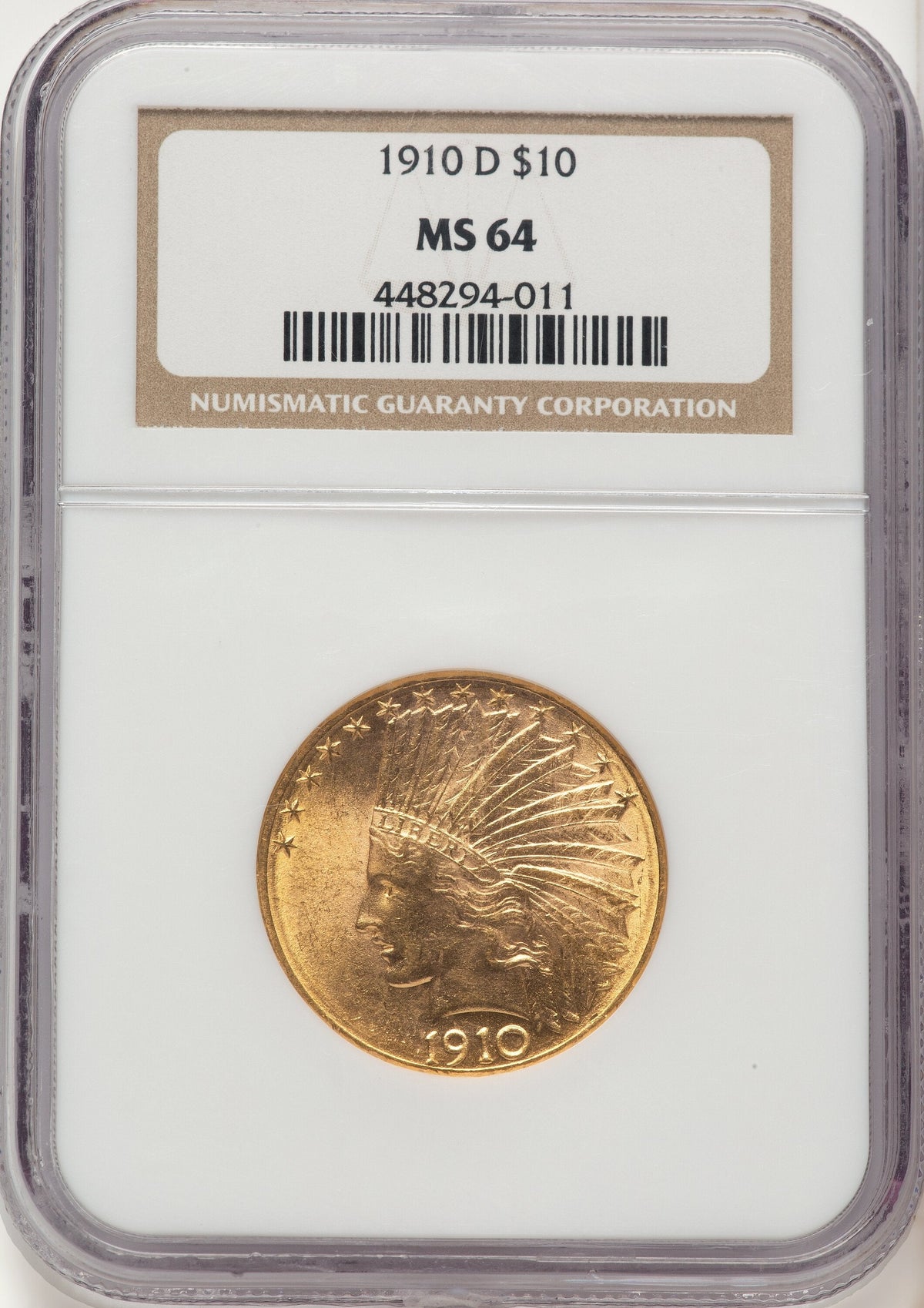 1910-D $10 Indian Eagle NGC MS64