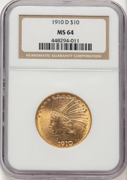 1910-D $10 Indian Eagle NGC MS64