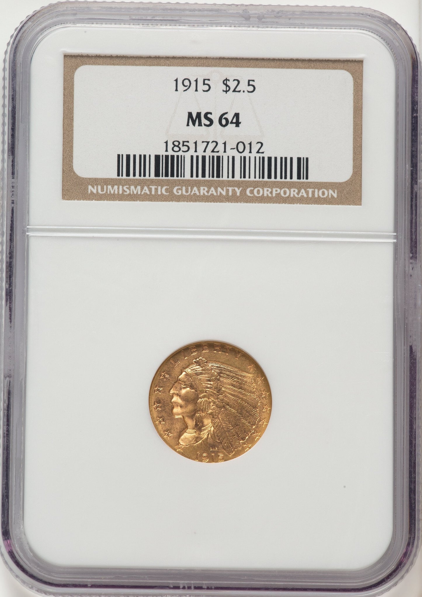 1915 $2.50 Indian Quarter Eagle NGC MS64