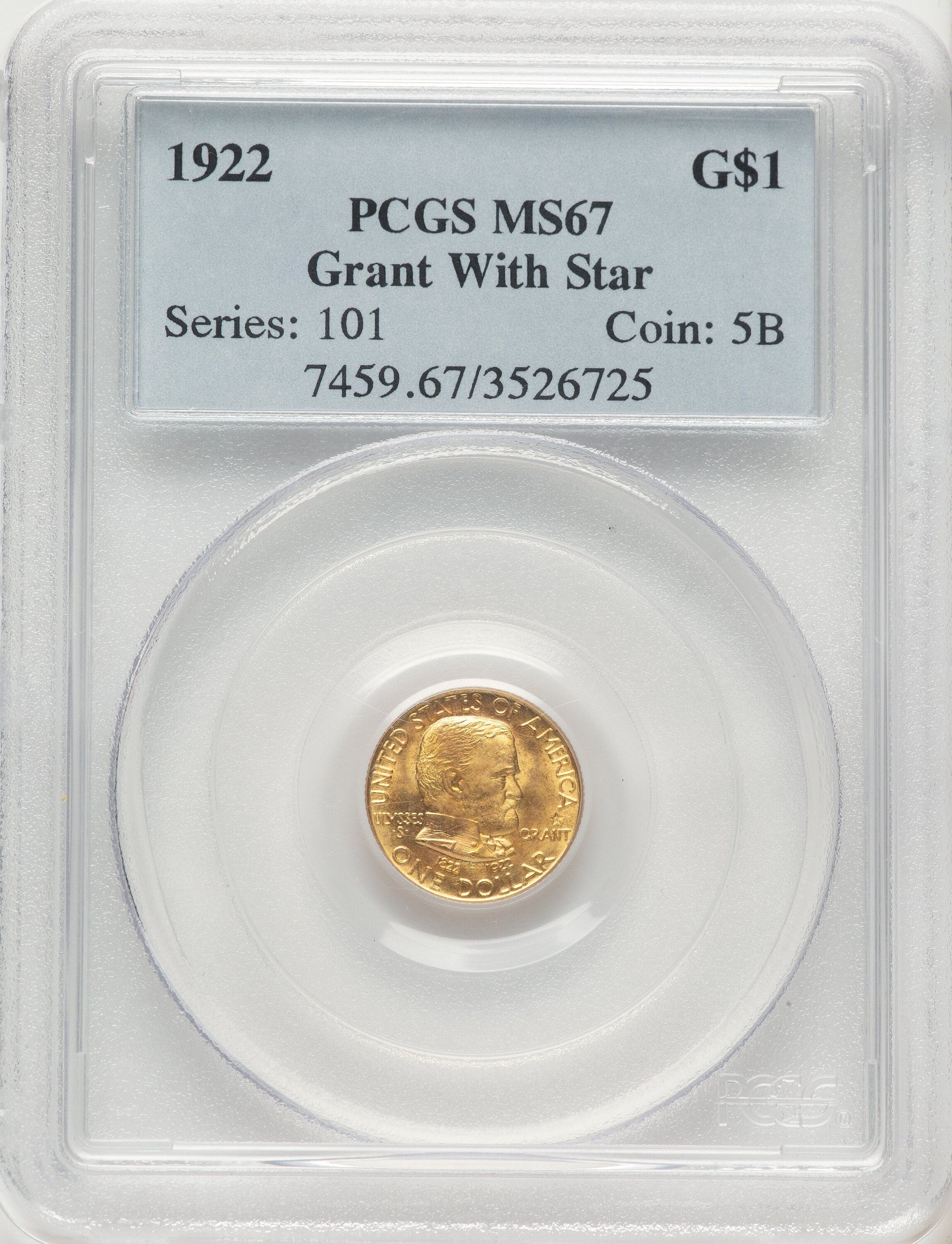 1922 G$1 Grant With Star Commemorative Gold PCGS MS67