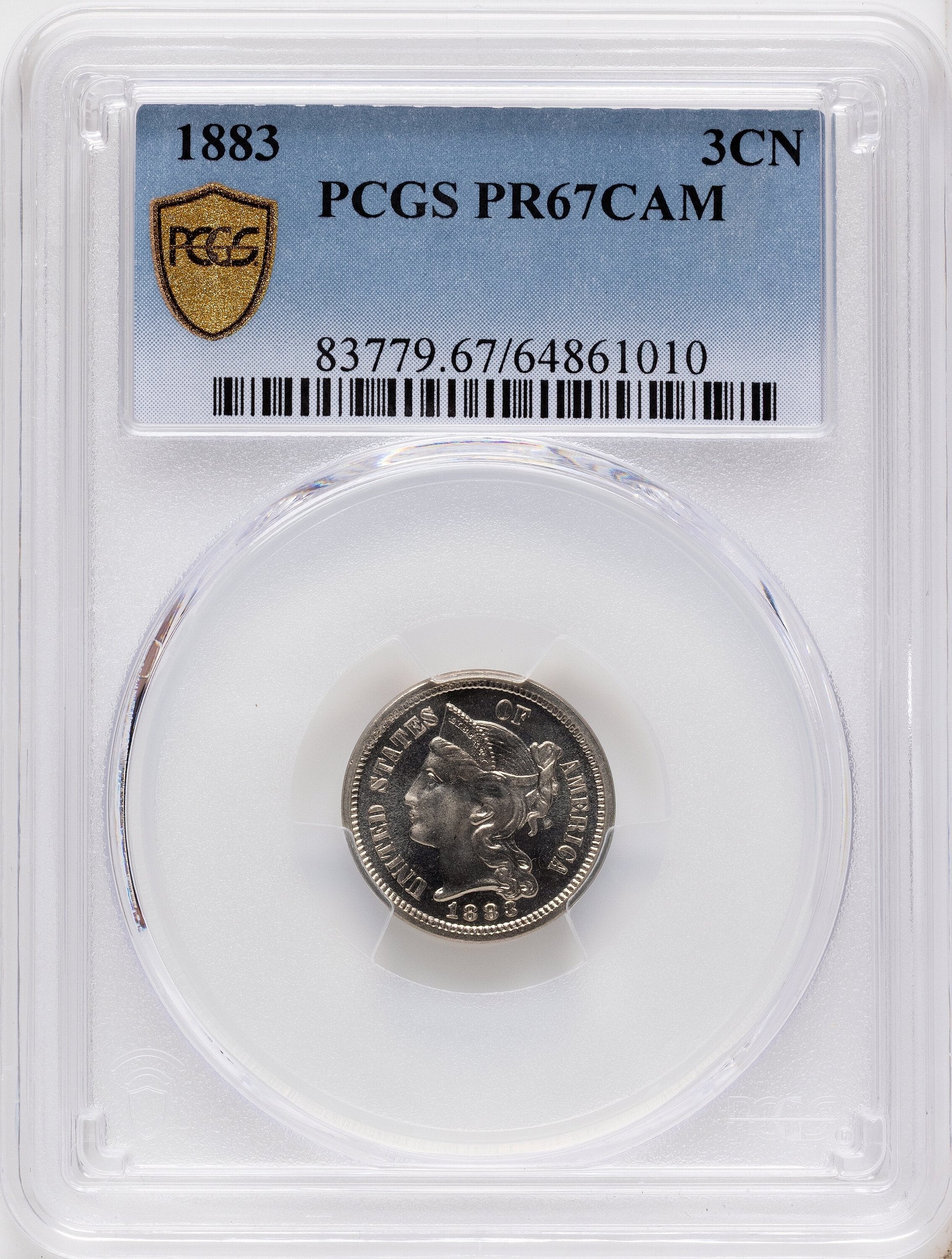 1883 3CN PRCA Proof Three Cent Nickel PCGS PR67