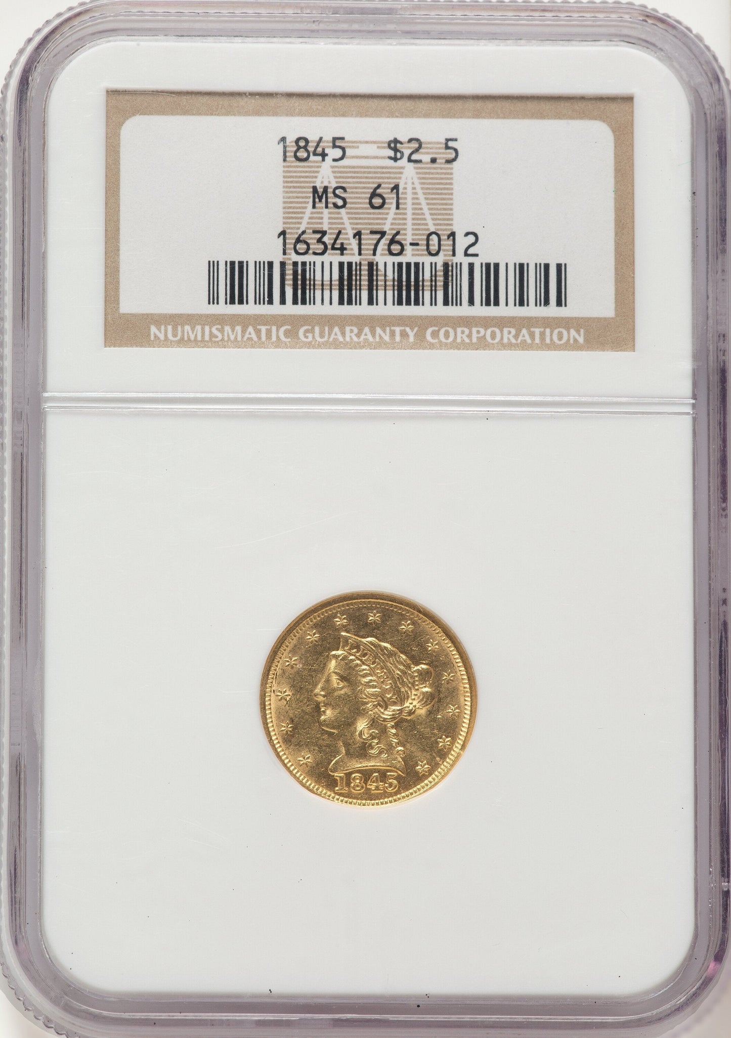 1845 $2.50 Liberty Quarter Eagle NGC MS61