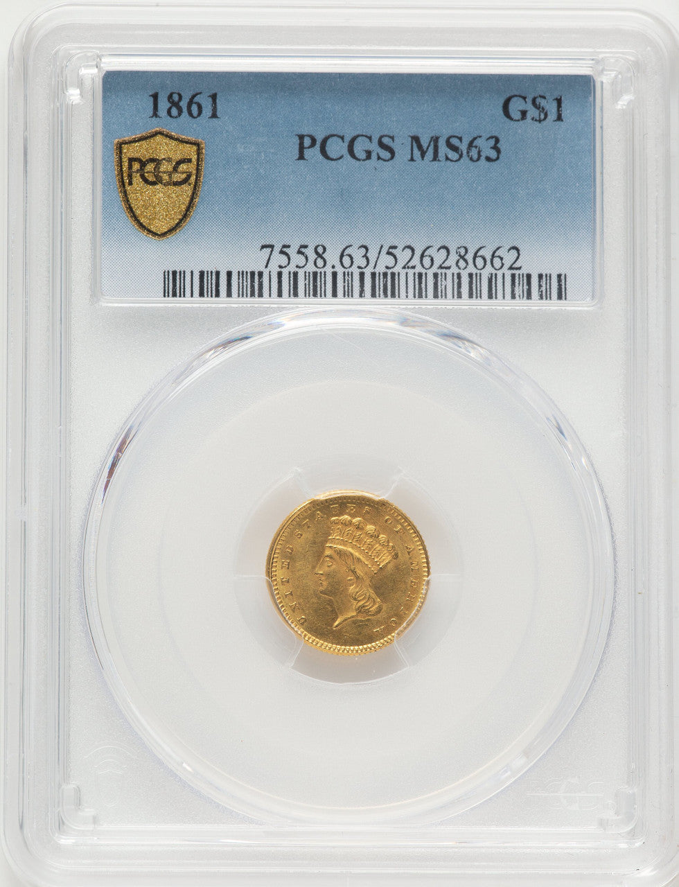 1861 G$1 Gold Dollar PCGS MS63