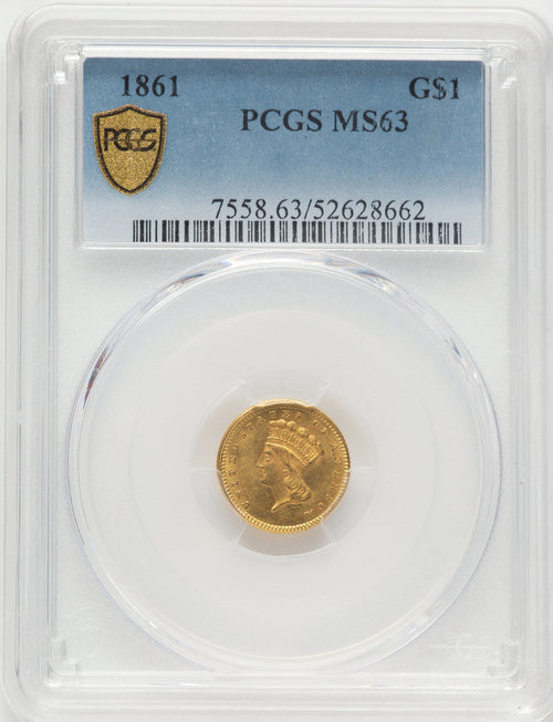 1861 G$1 Gold Dollar PCGS MS63