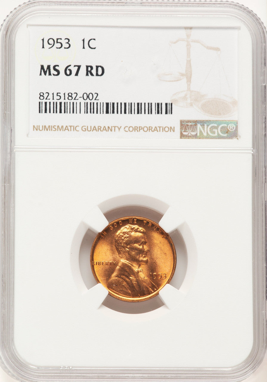 1953 1C RD Lincoln Cent NGC MS67