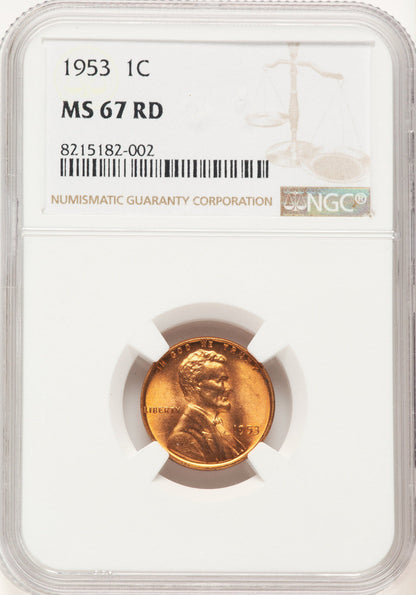 1953 1C RD Lincoln Cent NGC MS67