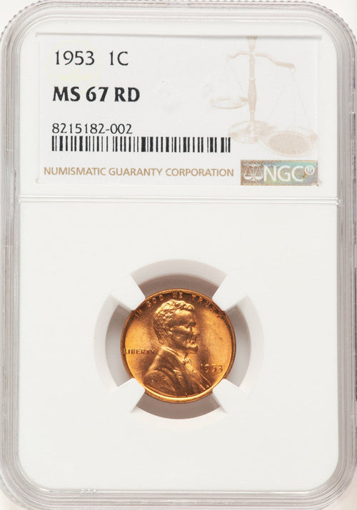 1953 1C RD Lincoln Cent NGC MS67