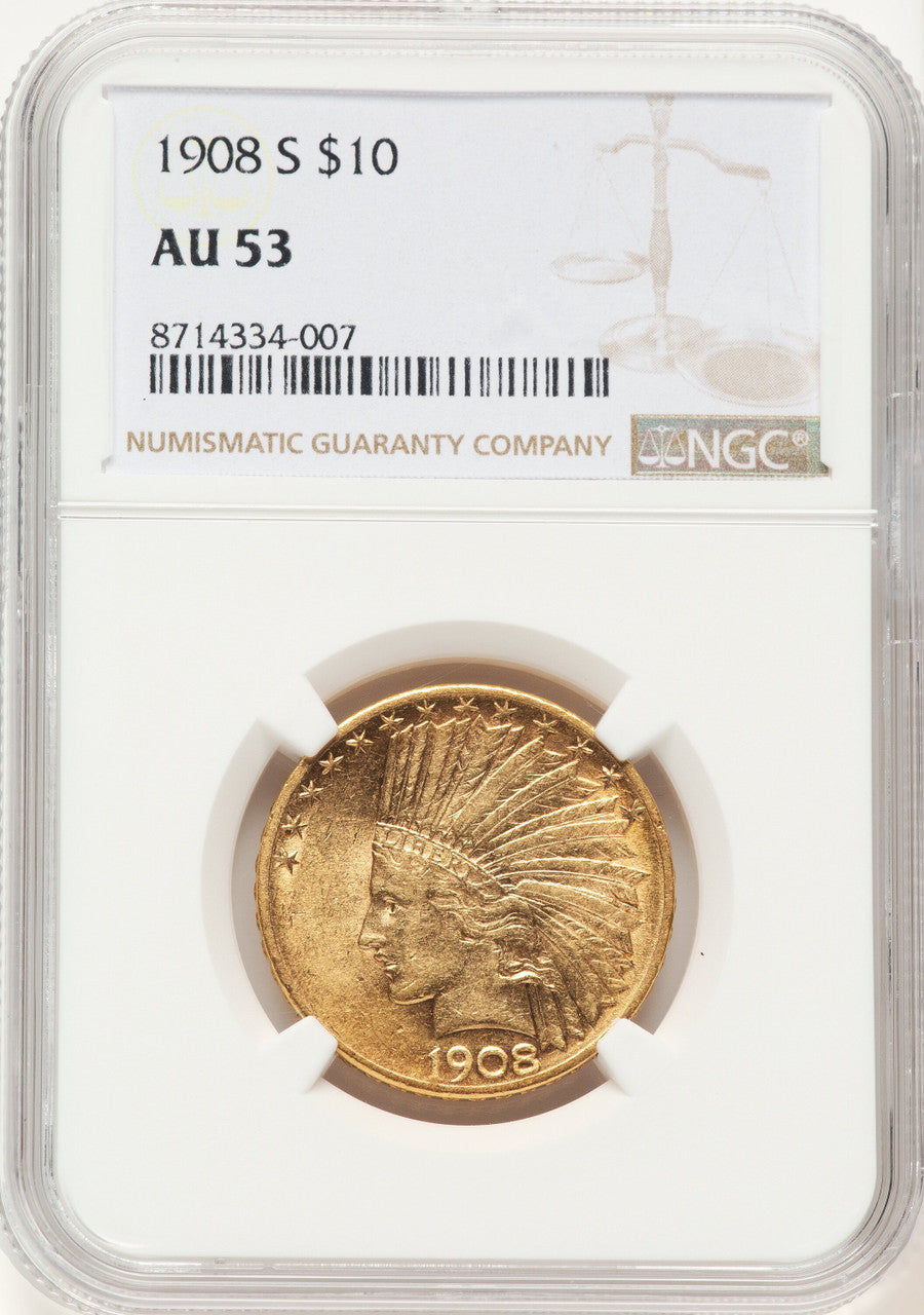 1908-S $10 Indian Eagle NGC AU53